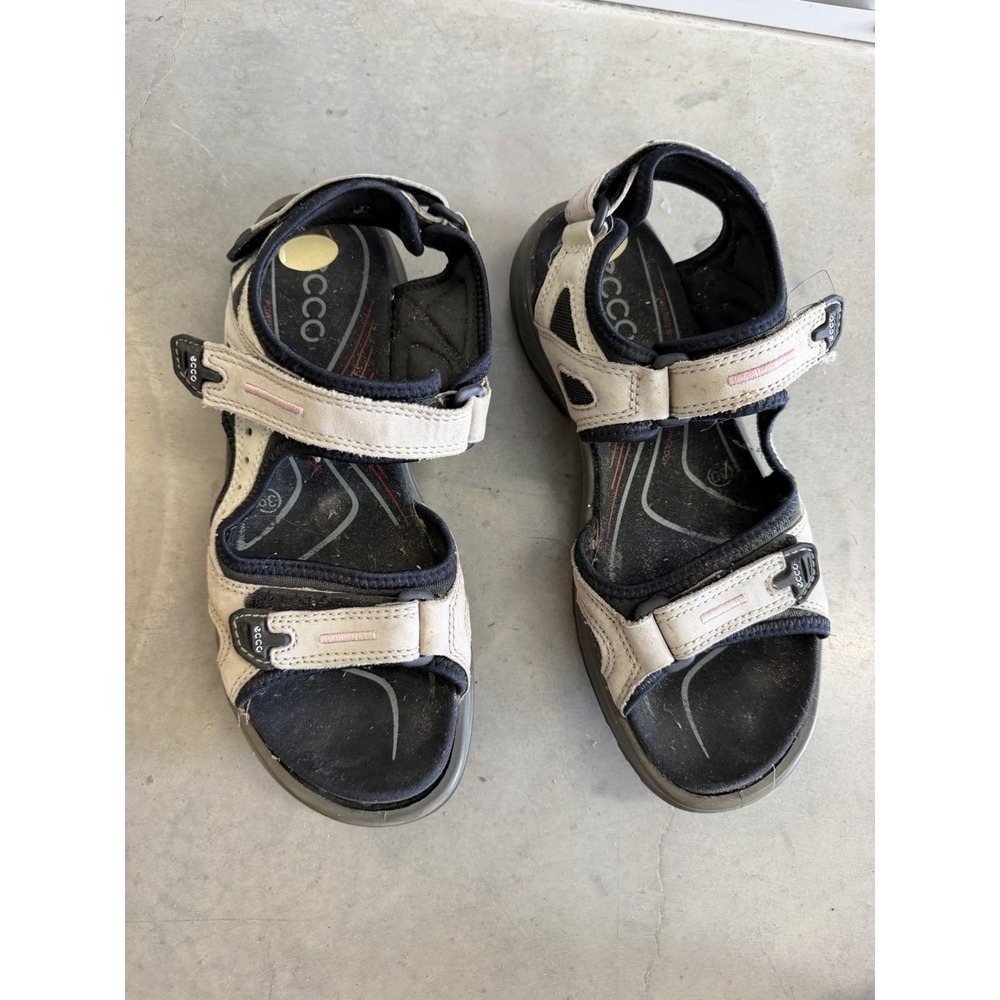ECCO Receptor Men's Hook & Loop Adjustable Leather Sandals Beige/Black EU 39